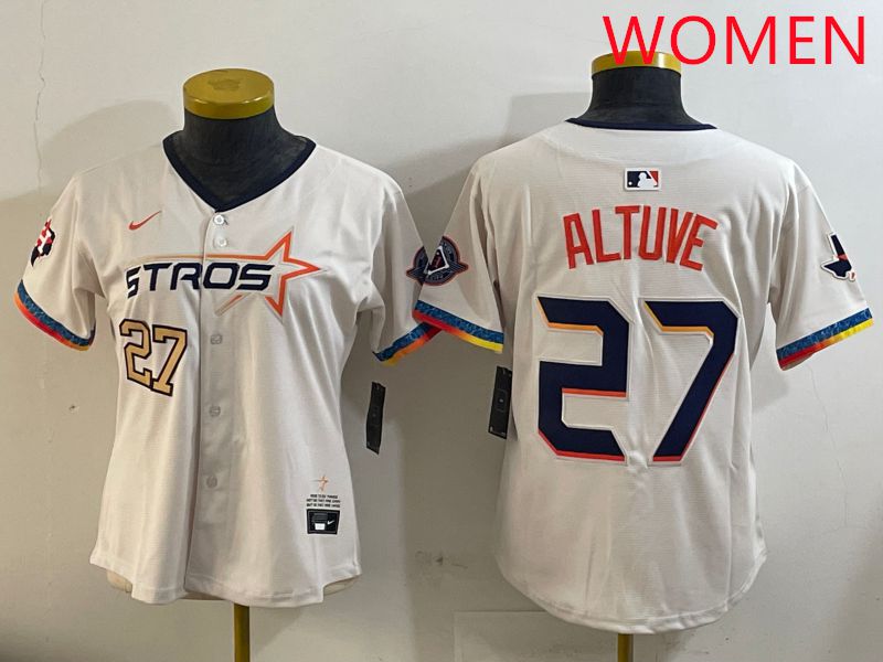 Women Houston Astros 27 Altuve Cream Fourth generation Joint Name Nike 2025 MLB Jersey style 1